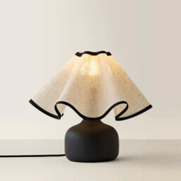 Valuelights Emilia Black Ceramic Table Lamp With Linen Wave Shade And Bulb - thumbnail 4