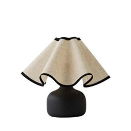 Valuelights Emilia Black Ceramic Table Lamp With Linen Wave Shade And Bulb - thumbnail 8