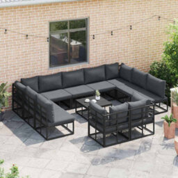 Berkfield Garden Sofa Set With Cushion 11 Pcs Black Aluminium - thumbnail 3