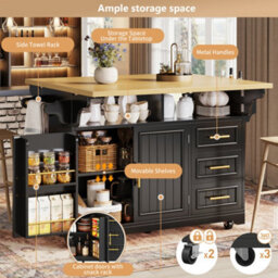 Btm Kitchen Island With Dining Table Extension Rolling Buffet Sideboard Vertical Groove Cabinets Drawer Storage Fold Out Tabletop - thumbnail 2