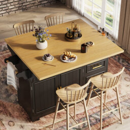 Btm Kitchen Island With Dining Table Extension Rolling Buffet Sideboard Vertical Groove Cabinets Drawer Storage Fold Out Tabletop - thumbnail 6