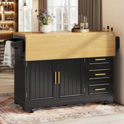 Btm Kitchen Island With Dining Table Extension Rolling Buffet Sideboard Vertical Groove Cabinets Drawer Storage Fold Out Tabletop - thumbnail 4