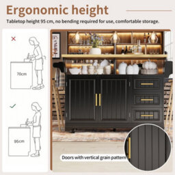 Btm Kitchen Island With Dining Table Extension Rolling Buffet Sideboard Vertical Groove Cabinets Drawer Storage Fold Out Tabletop - thumbnail 8