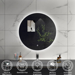 Sline 800mm Backlit Round Bathroom Mirror With Led Lights Dimmable White Colour Anti-Fog Touch Control Memory Function - thumbnail 2