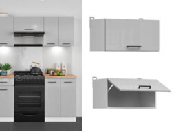 Impact Furniture Kitchen Wall Unit 600mm Extractor Fan Housing Cabinet Light Grey Gloss Lift Up Half Height Door Bridging Cooker Hood Junona - thumbnail 1