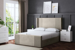 DS Living Elara Winged Beige Panel Bed With Headboard And Ottoman Base Storage King - thumbnail 2