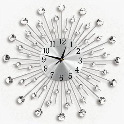 33Cm Silver Living Room Diamond Beaded Crystals Jeweled Wall Clock Home Decor - image 1