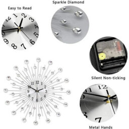 33Cm Silver Living Room Diamond Beaded Crystals Jeweled Wall Clock Home Decor - thumbnail 4