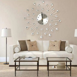 33Cm Silver Living Room Diamond Beaded Crystals Jeweled Wall Clock Home Decor - thumbnail 2