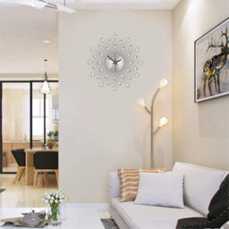 33Cm Silver Living Room Diamond Beaded Crystals Jeweled Wall Clock Home Decor - thumbnail 3