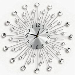 33Cm Silver Living Room Diamond Beaded Crystals Jeweled Wall Clock Home Decor