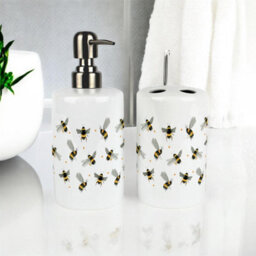 Purely Home Scattered Bees Bathroom Set - Refillable Ceramic Soap Dispenser & Toothbrush Holder - thumbnail 2