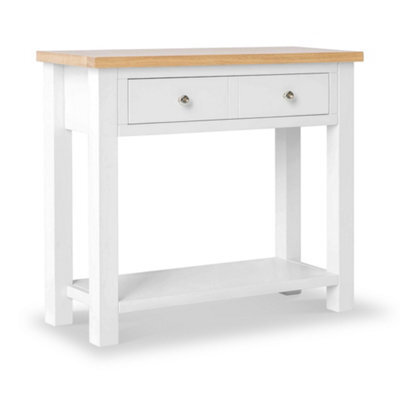 Farro White Console Table With Drawer - Painted With Oak Top - By Roseland Furniture - image 1