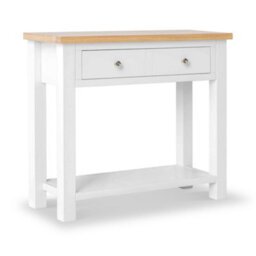 Farro White Console Table With Drawer - Painted With Oak Top - By Roseland Furniture - thumbnail 1