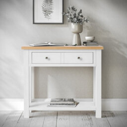 Farro White Console Table With Drawer - Painted With Oak Top - By Roseland Furniture - thumbnail 2