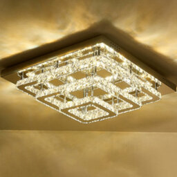 Living And Home 3 Square Layered Large Size Glamourous Crystal Chandeliers Led Ceiling Light 70Cm Dimmable - thumbnail 4