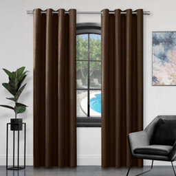 Gc Gaveno Cavailia Silk Sheen Eyelet Curtain 66X54 Chocolate 100% Polyester Ring Top Fully Lined Drapes