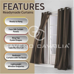 Gc Gaveno Cavailia Silk Sheen Eyelet Curtain 66X54 Chocolate 100% Polyester Ring Top Fully Lined Drapes - thumbnail 3