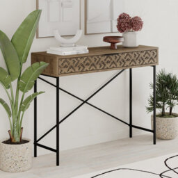 Decortie Modern Heaton Console 1-Drawer Storage Sideboard Elegant Metal Legs 110(W)Cm Dark Oak Effect - thumbnail 4