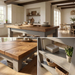 L72Xw72Cm Rowan Kitchen Island / Breakfast Bar / Rustic Grey Painted Island - thumbnail 2