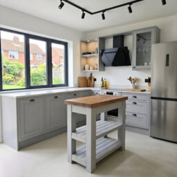L72Xw72Cm Rowan Kitchen Island / Breakfast Bar / Rustic Grey Painted Island - thumbnail 3