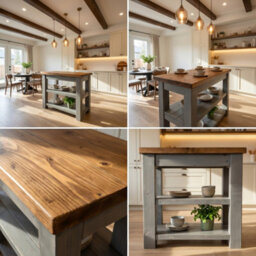 L72Xw72Cm Rowan Kitchen Island / Breakfast Bar / Rustic Grey Painted Island - thumbnail 7
