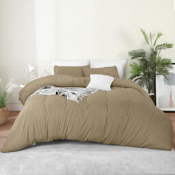 Bedlooms Beige Cotton Duvet Cover Set, Breathable & Anti-Allergic Bedding Set, Single 135X200Cm - thumbnail 1