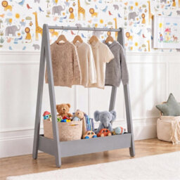 Clothes Rack Hanging Rail Pine Wooden Coloured Coats Portable Hanger Grey - thumbnail 4