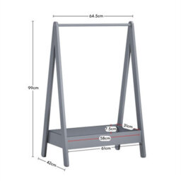 Clothes Rack Hanging Rail Pine Wooden Coloured Coats Portable Hanger Grey - thumbnail 2