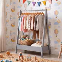 Clothes Rack Hanging Rail Pine Wooden Coloured Coats Portable Hanger Grey - thumbnail 3