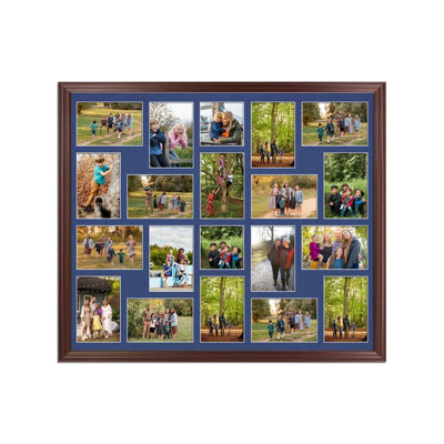 AK Frames 80X70Cm Rose Wood Classic Multi Photo Frame With Blue Mount - Holds 20 Apertures (18X) 6X4, (2X) 4X4 Photos - image 1