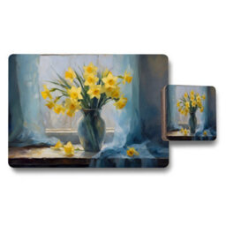 Benjamin Tate Design Yellow Daffodil Vase Table Decor Placemats And Coasters Set