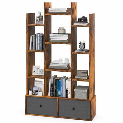Costway 12 Tier Bookshelf Open Storage Wood Bookcase Organizer Display Shelf - image 1
