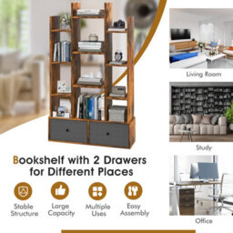 Costway 12 Tier Bookshelf Open Storage Wood Bookcase Organizer Display Shelf - thumbnail 8