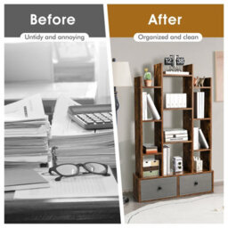 Costway 12 Tier Bookshelf Open Storage Wood Bookcase Organizer Display Shelf - thumbnail 9