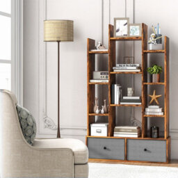 Costway 12 Tier Bookshelf Open Storage Wood Bookcase Organizer Display Shelf - thumbnail 3