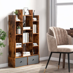 Costway 12 Tier Bookshelf Open Storage Wood Bookcase Organizer Display Shelf - thumbnail 4