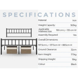 4Ft Black Single Metal Bed Frame Slat Support Bedstead Base W/ Headboard & Footboard - thumbnail 2