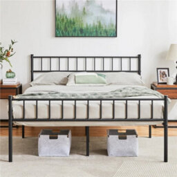 4Ft Black Single Metal Bed Frame Slat Support Bedstead Base W/ Headboard & Footboard - thumbnail 1