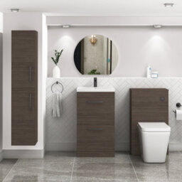 Royal Bathrooms Turin Grey Elm 500mm Floor Standing Vanity Unit 2 Drawer With Mid-Edge Basin Sink & Matt Black Handles - thumbnail 4