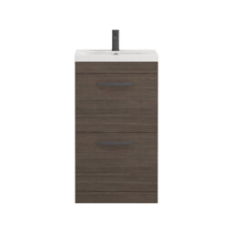 Royal Bathrooms Turin Grey Elm 500mm Floor Standing Vanity Unit 2 Drawer With Mid-Edge Basin Sink & Matt Black Handles - thumbnail 6