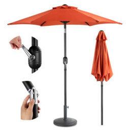 Vonhaus 2M Parasol With Base, Hand Crank & Tilt Function, Uv30+ Protection, Air Vent, Powder Coated Steel Frame, Burnt Orange - thumbnail 1