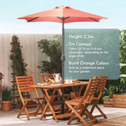 Vonhaus 2M Parasol With Base, Hand Crank & Tilt Function, Uv30+ Protection, Air Vent, Powder Coated Steel Frame, Burnt Orange - thumbnail 3