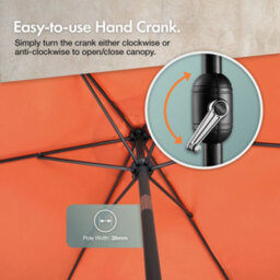 Vonhaus 2M Parasol With Base, Hand Crank & Tilt Function, Uv30+ Protection, Air Vent, Powder Coated Steel Frame, Burnt Orange - thumbnail 6