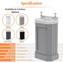 Plum&clay Fairmont Light Grey Traditional Cloakroom Bathroom Vanity Unit With Basin (H)86Cm (W)51Cm - thumbnail 5