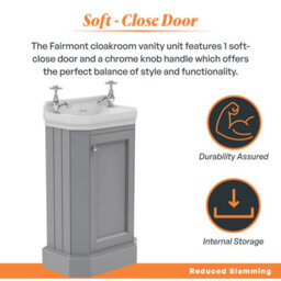 Plum&clay Fairmont Light Grey Traditional Cloakroom Bathroom Vanity Unit With Basin (H)86Cm (W)51Cm - thumbnail 4