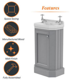 Plum&clay Fairmont Light Grey Traditional Cloakroom Bathroom Vanity Unit With Basin (H)86Cm (W)51Cm - thumbnail 6