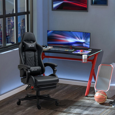 Viokef Vinsetto Racing Gaming Chair With Swivel Wheel, Footrest, Pu Leather Recliner Gamer Desk For Home Office, Black - image 1