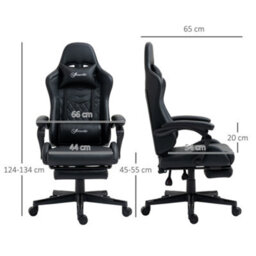 Viokef Vinsetto Racing Gaming Chair With Swivel Wheel, Footrest, Pu Leather Recliner Gamer Desk For Home Office, Black - thumbnail 3