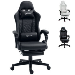 Viokef Vinsetto Racing Gaming Chair With Swivel Wheel, Footrest, Pu Leather Recliner Gamer Desk For Home Office, Black - thumbnail 2